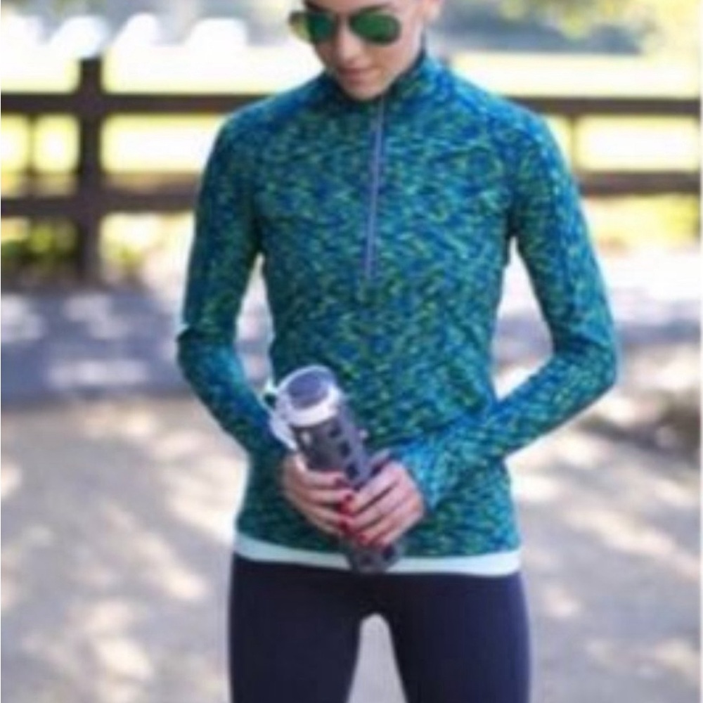 Athleta Mendoza 1/2 Zip Blue/Green Space Dye Sz L